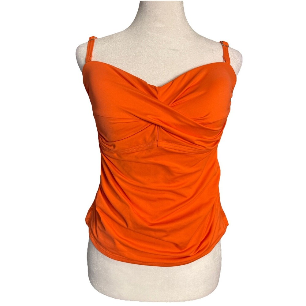 Land's End Orange Coral Tankini Twist Wrap Style Swim Top Sz 8 Adjustable Straps
